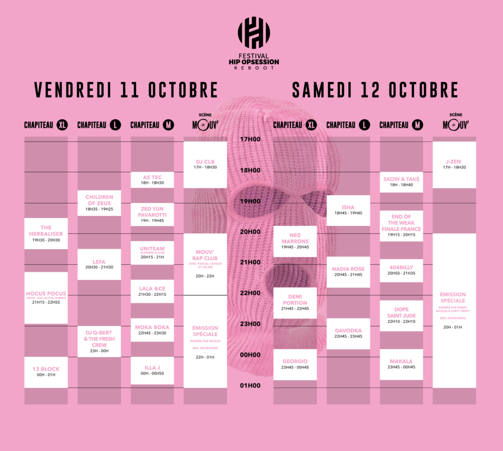 Déroulé du festival, heure par heure